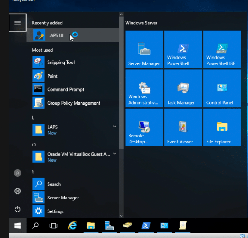 Recendy •d&d 
Most used 
o 
Windows Server 
Windows 
ManaF 'owerSheu 
Tool 
Command Prompt 
Orxk VM VirtualB« v 
New 
Serær Manager 
Windows 
ministrat- 
Remote 
Task Manage 
t Vievær 
Windows 
ISE 
.Control 
File 