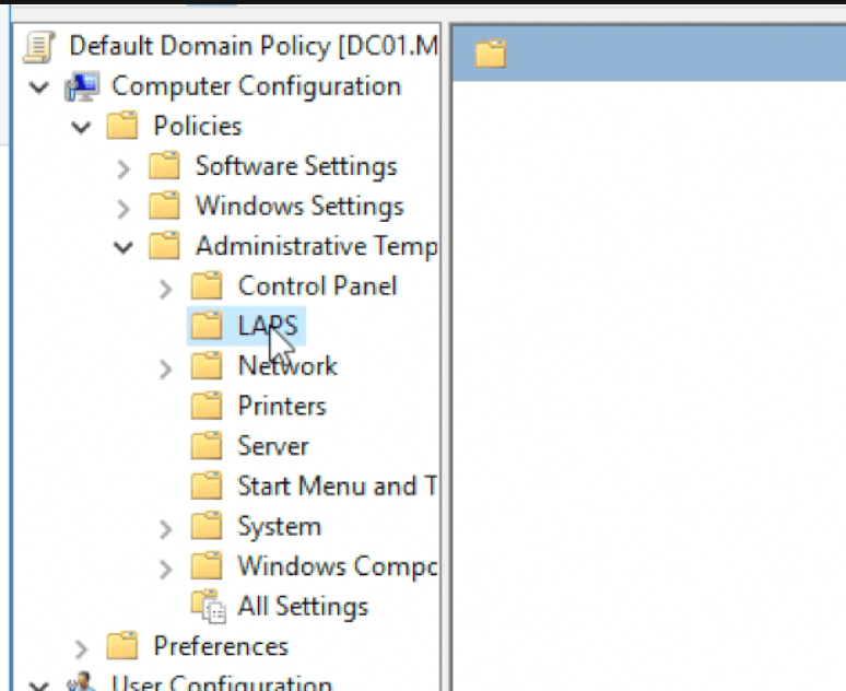 Default Domain Policy [DCOI.M 
v Computer Configuration 
Policies 
Software Settings 
> Windows Settings 
v Administrative Temp 
> Control Panel 
N ork 
Printers 
Server 
Start Menu and T 
> System 
> Windows Compc 
All Settings 
Preferences 